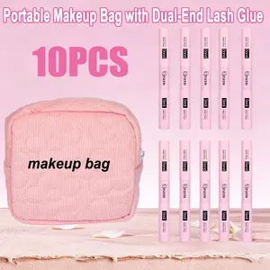 10-Pack Dual-End Lash Glue Kit with Makeup Bag | 72H Waterproof Strong Hold for Lash Clust