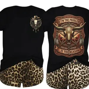 Western Gothic Bull Skull T-Shirt, Sassy Cowgirl Attitude Graphic Tee, If I Am The Problem Quote Top, Country Music Concert Top, Edgy Desert Western Aesthetic