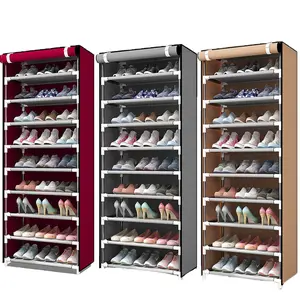 Shoe Rack 10 Layers 9 Shelf Shoes Standing Cabinet Storage Organizer Dustproof Metal Plastic