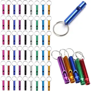 50-200 Pieces Emergency Whistle with Keychain Aluminum Survival Whistle Key Chain for Camping Hiking Boating Hunting Fishing