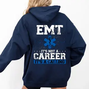 [Made in USA] EMT It's Not A Career It's A Calling Hoodie, Inspirational EMT Calling Graphic Pullover Hoodie, Distressed First Responder Letter Print Oversized Hoodie, EMS Calling Streetwear, EMS Week Gift For Paramedic Men Women.