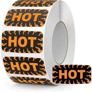 1000 count Hot Stickers Labels 0.75 x 1.5 Inches Fluorescent Orange Vinyl Self Adhesive  Decal for Rave Party Decor Restaurants Spicy