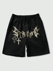 Men's Printed Drawstring Waist Shorts, Comfortable Summer Casual Wear, Daily Essential, Sporty Fitted Design, Leaf Pattern
