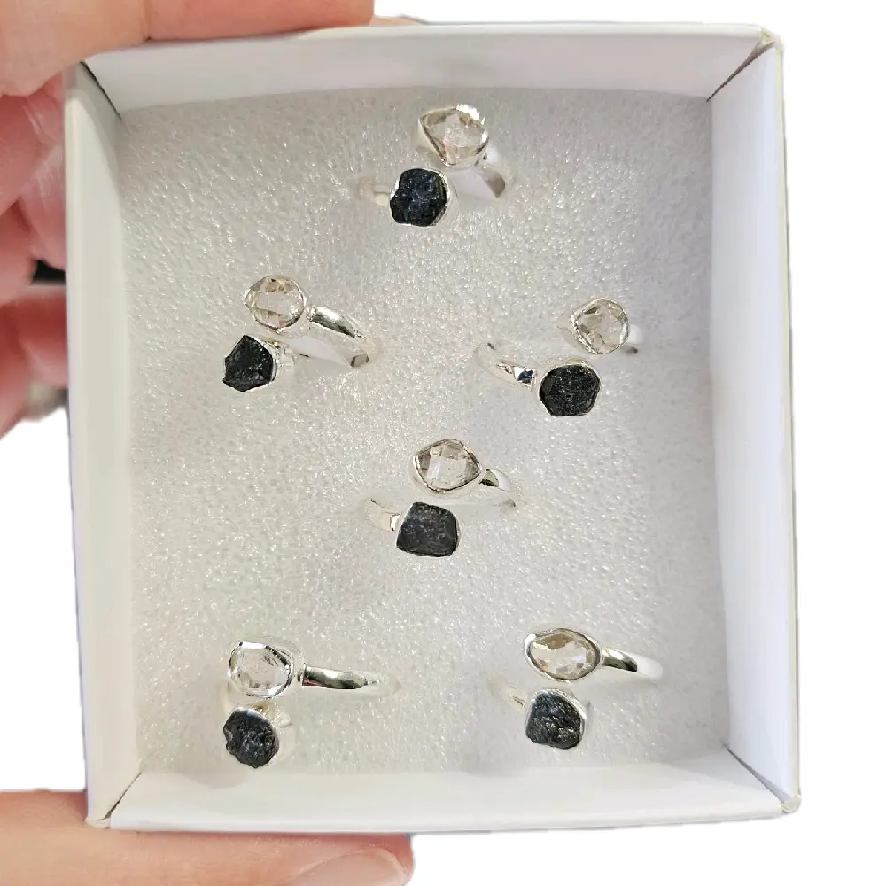 Herkimer Diamond and Black Tourmaline Ring