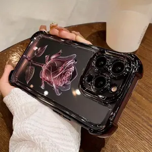 Pink Rose Electroplated Pattern Drop-Proof Non-Slip TPU Phone Case Compatible with iPhone 17 Air 16 Pro Max 15 Plus 14 13 12 11 Unique Gift for Boys Girls iPhone Pro Max Cases Smartphone Cellphone