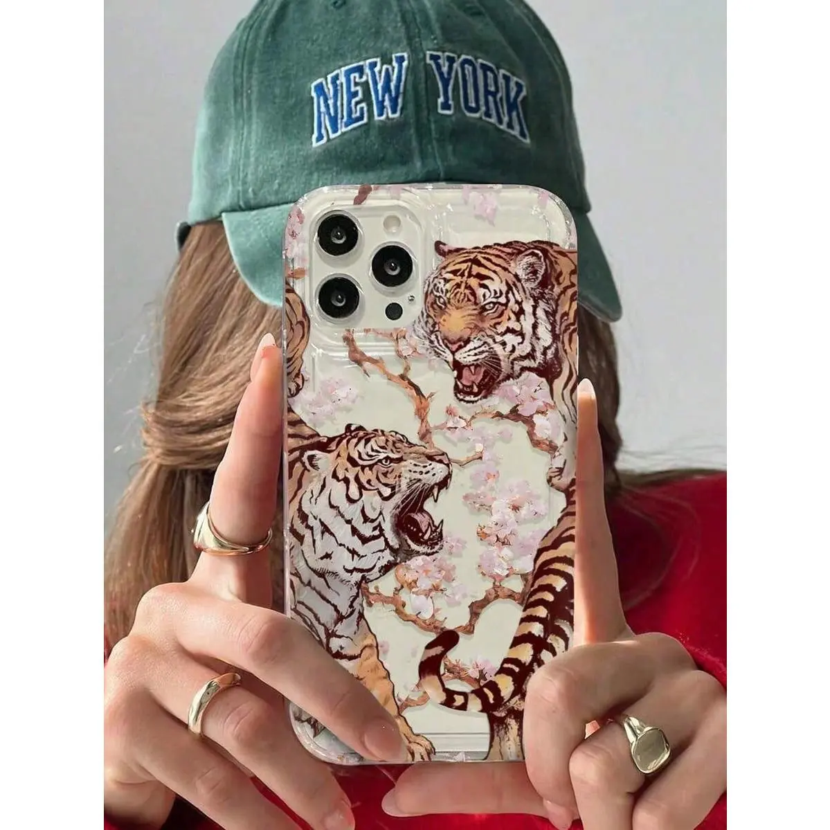 Plum Blossom & Vicious Tiger Winter Print Clear Smartphone Case, Cellphone Cover, Handheld Accessory Compatible With iPhone 7 Plus/8 Plus/X/Xs/11/13/14/15/15 Plus/15 Pro/15 Pro Max/16/17/17 Pro, Accessories, Casing