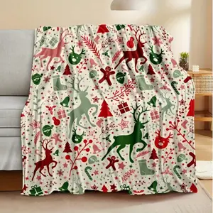Soft Funny Throw Blanket Cozy Christmas Reindeer & Tree Flannel All-Season Comfort Soft Christmas Prints Fleece Blanket-Holiday Theme Home Décor Fuzzy Warm and Cozy Throws winter holiday soft blanket