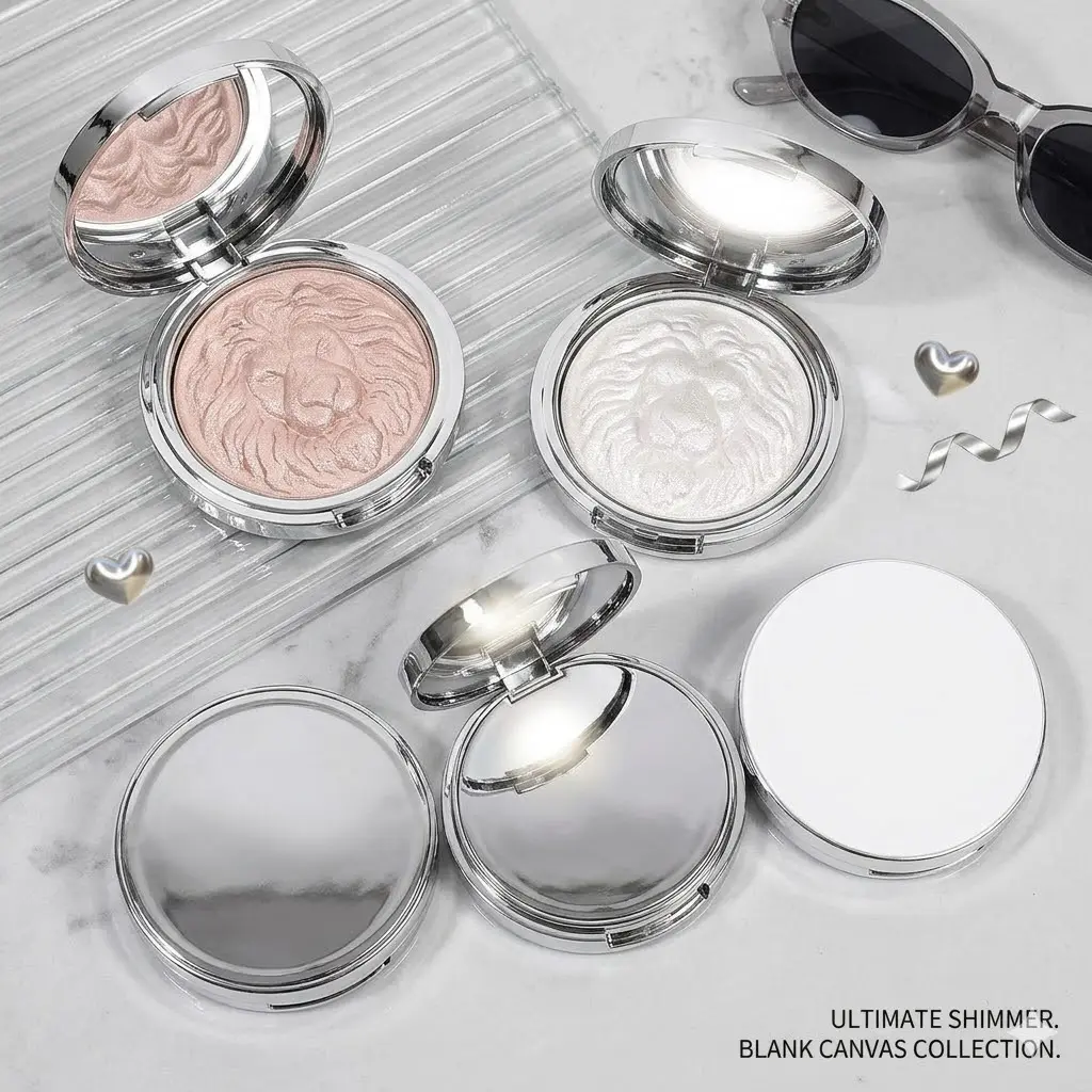 Lion Series Highlighter - Putty Powder with Sparkling & Sheer Micro-Shimmer  (Brush Included)