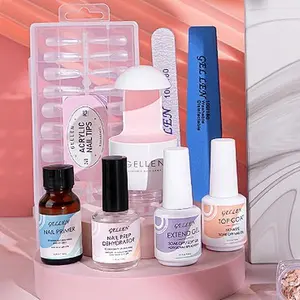 Gellen Easy Nail Extension Kit – All-in-One DIY Set - 240 square-shaped nail tips, UV LED lamp ,nail glue gel,Top coat, primer etc.
