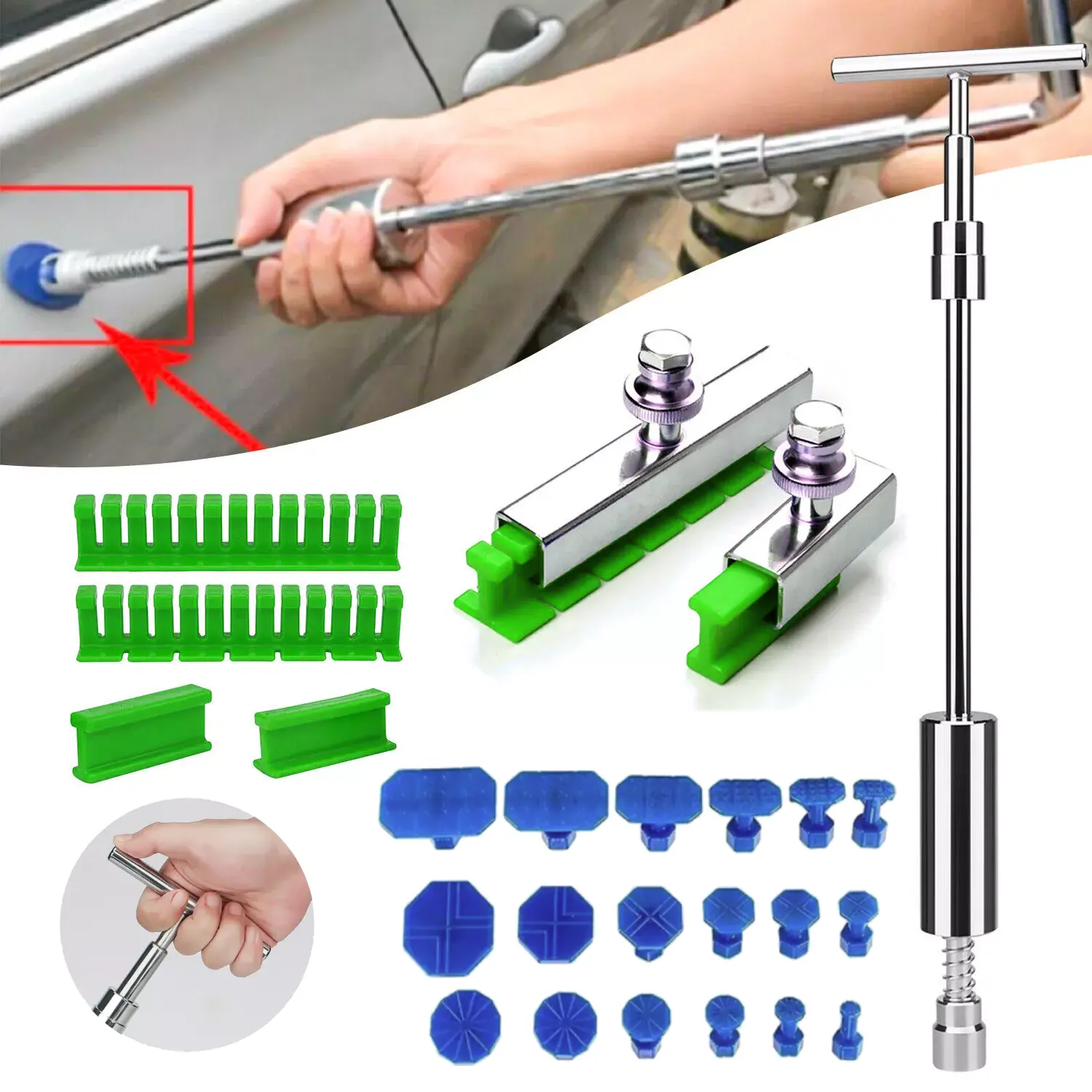 Car Dent Remover Paintless Repair Kit - Car Body Slide Hammer, Puller, Lifter for Hail Damage Removal