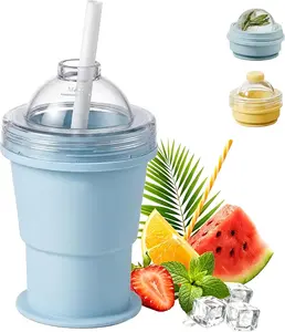 2026 Portable Foldable Ice Hockey Drink Cup With Ice Ball Mold, Silicone Ice Cube Beverage Cup, Summer Cold Drink Cup, Suitable For Coffee, Beverages, Juice, Beer, And Whiskey