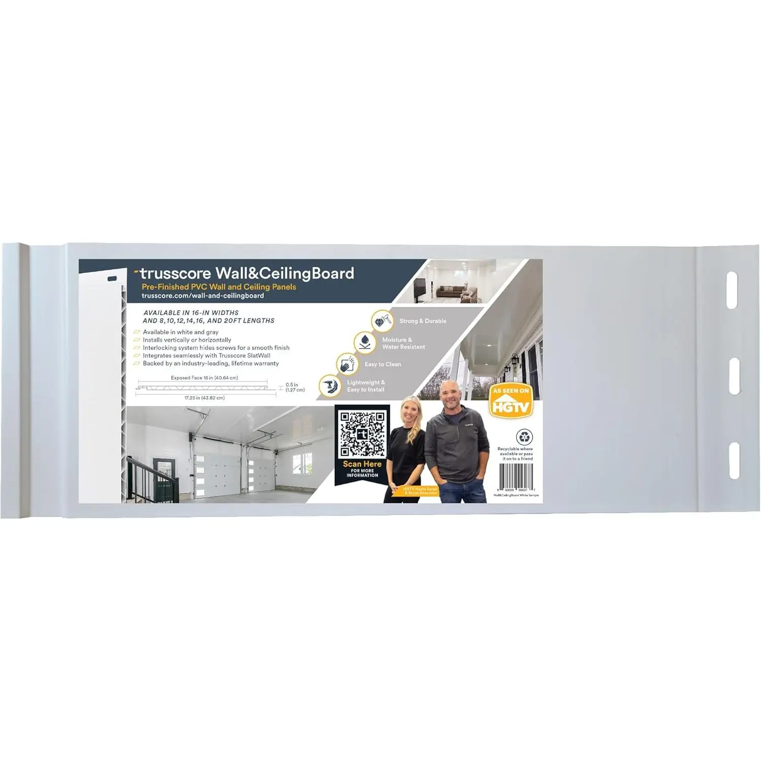Wall&CeilingBoard, 16" Wide Panel - Sample (White)