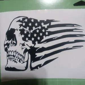 Skull and Flag, Blue Collar Decal - American Flag Design for Cars & Trucks