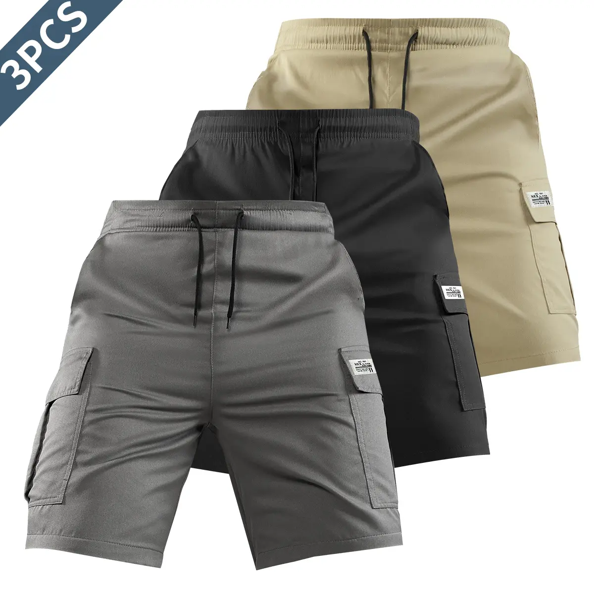 Men's Lightweight Plain Multipocket Cargo Shorts - Fitted Cut, Flap Pocket, Breathable Athleisure & Casual Sport Daily Shorts, Cargo Trousers for Street & Outdoor Use (Beige), Athleisure Shorts