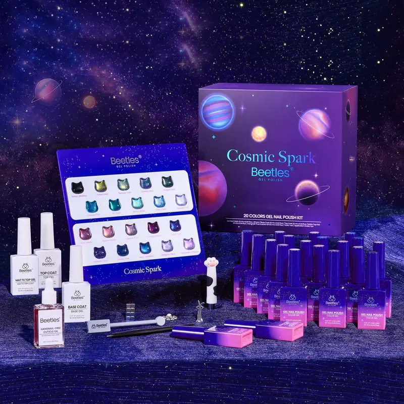 [Exclusive to TTS] Beetles Starry Sky Gel Nail Polish Set, 20 Colors 10ml Galaxy Magnetic Cat Eye Glitter Gel Polish Kit with Base Coat, Glossy & Matte Top Coat, 6 Magnet Tools, Nail Art Gift Set for Women Girls, Manicure, Bottle, Diy Nails At Home