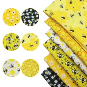 100% Polyester Quilting Fabric Assorted Bundles 6pcs Fat Quarters 7.8”x7.8”-Bees Flowers Hexagon Spring Pattern- for Beginner Craftsmen, Quilting & Sewing Project, Patchwork, Home Textile Decor, Diy Crafts, Gifts Ideas