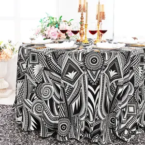 120" Seamless Round Faux Linen Tablecloth - Fractal (1pc)