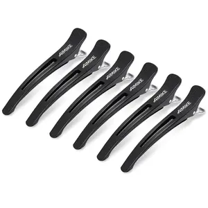 6pcs Professional Hair Clips for Styling Sectioning, Non Slip No-Trace Duck Billed Hair Clips with Silicone Band, Salon and Home Hair Cutting Clips for Hairdresser, Women, Men - Black 4.3" Long