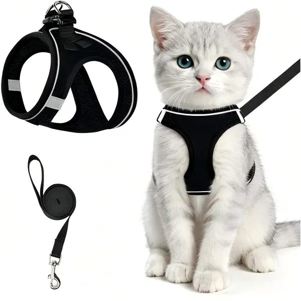 Pink Mesh Cat Harness & Leash Set - Adjustable Leash, Comfortable Secure Design - Ideal for Outdoor Walks & Everyday Use
