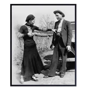 Bonnie and Clyde with Gun Vintage Photo Print Poster
