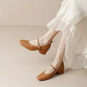 [Tan Mary Jane Flats] Elegant Women's Tan Mary Jane Flats with Metal Buckle |   Soft Sole, Comfortable Footwear, Casual Footwear for Office, Wedding, Party, and Everyday Wear