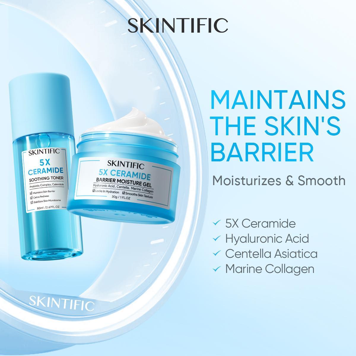 SKINTIFIC 2PCS Barrier Repair Combo - 5X Ceramide Serum and Moisture Gel for Sensitive Oily Skin Vegan Oil Control Redness Relief 24H Hydration