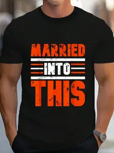 100% Cotton Vintage Married Into This Cleveland, Tee For Football Fans T-Shirt Women's Men's Graphic Tee Crew Neck summer vacation Tops