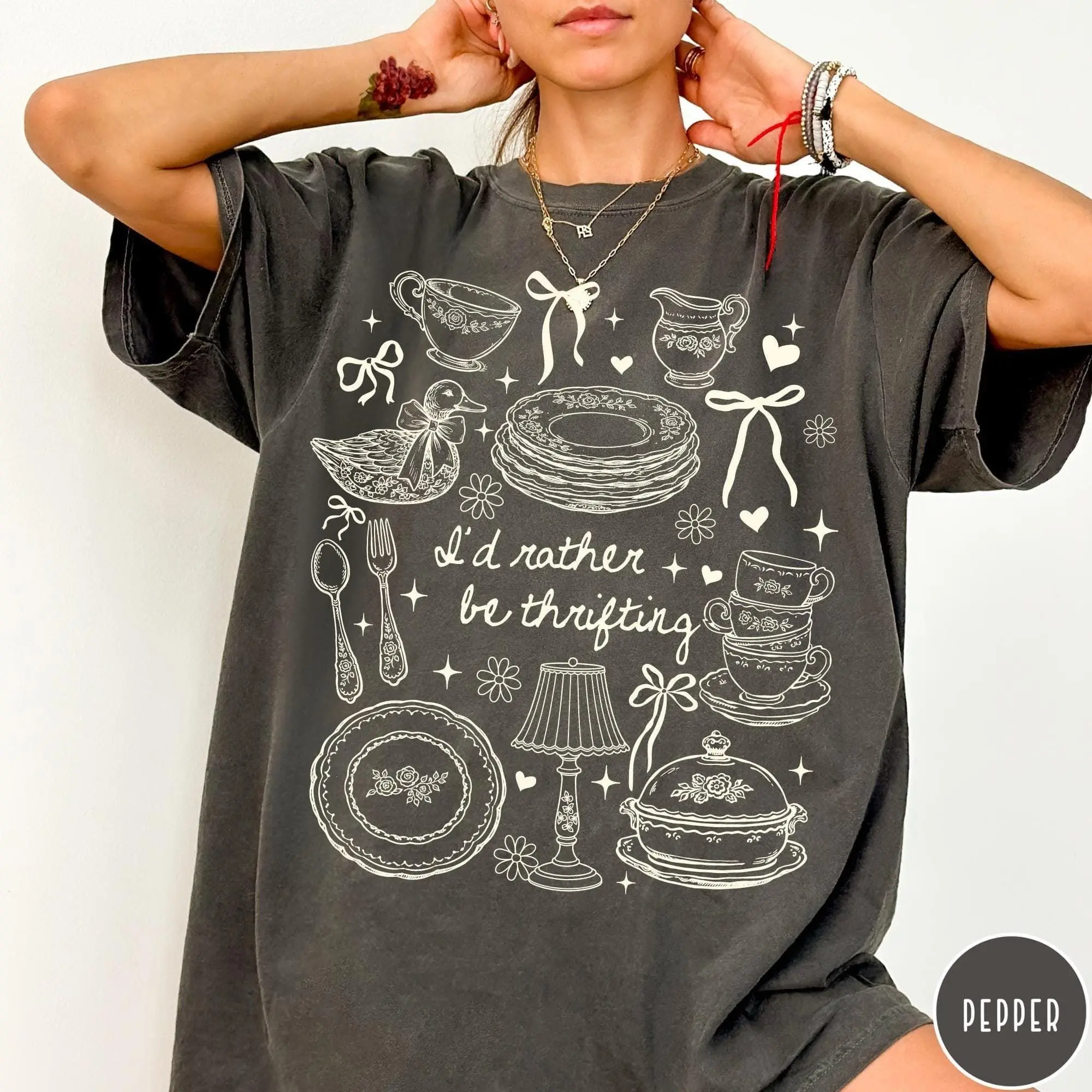 Vintage Thrifting Comfort Colors® T-Shirt, Grandmacore Kitchen Shirt, Antique Lover Tshirt, Cottagecore Goose Tee, Trendy Thrifter Gift