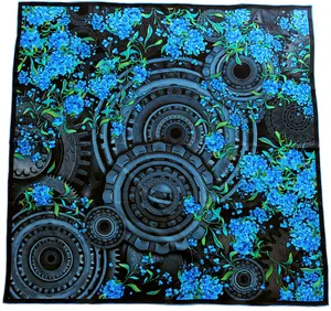 Palace Affair Forget-Me-Nots Silk Scarf 36x36" Steampunk Floral with Gears & Flowers Luxury Gift for Her Intellectual Charmeuse Scarf
