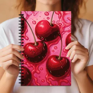 Cherry Spiral Notebook, Juicy Cherry Illustration, Liquid Splash Design, Trendy Aesthetic Journal for Women, College Ruled