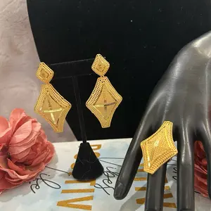 Beautiful Indian Gold Plated 24-Karat Earrings Set with Ring