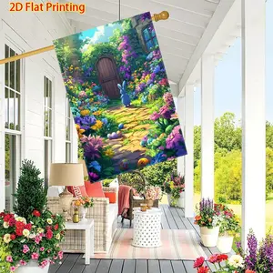 Easter Eggs and Rabbits Flag Yard Decoration, Outdoor Lawn Decor, 28x40 Inches Double-Sided Garden Flag, Courtyard Decoration