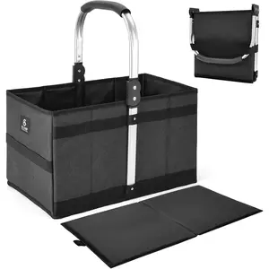 ALLCAMP Collapsible Basket  Folds to 9.L x 9.6" W x 2.75" H |   27L Large for Picnic, Grocery, Laundry |   Portable Reusable Foldable Storage (Black)  Collapsible Laundry Basket  Shopping Basket