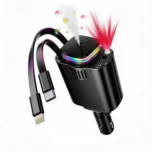 2026 Retractable Car Charger with Aromatherapy and Starlight, 6 in 1 USB C Car Charger Adapter, Fast Charging Cars Phone Chargers, Cars Air Freshener Compatible with iPhone 16 15 14 13 12 and Android