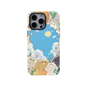 Compatible with iPhone 17 Pro Max Case Tortoise Shell Phone Case for Women Girl Shockproof TPU and Hard PC Protective Cover-Fresh Style Cute Cats & Dogs