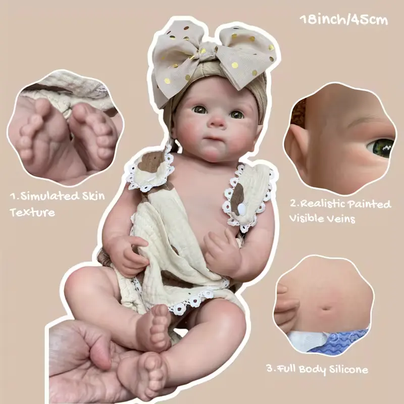 18 Inches Full Body Platinum Silicone Real Life Reborn Baby Doll, Highly Realistic Newborn Doll Ideal Gift for Children