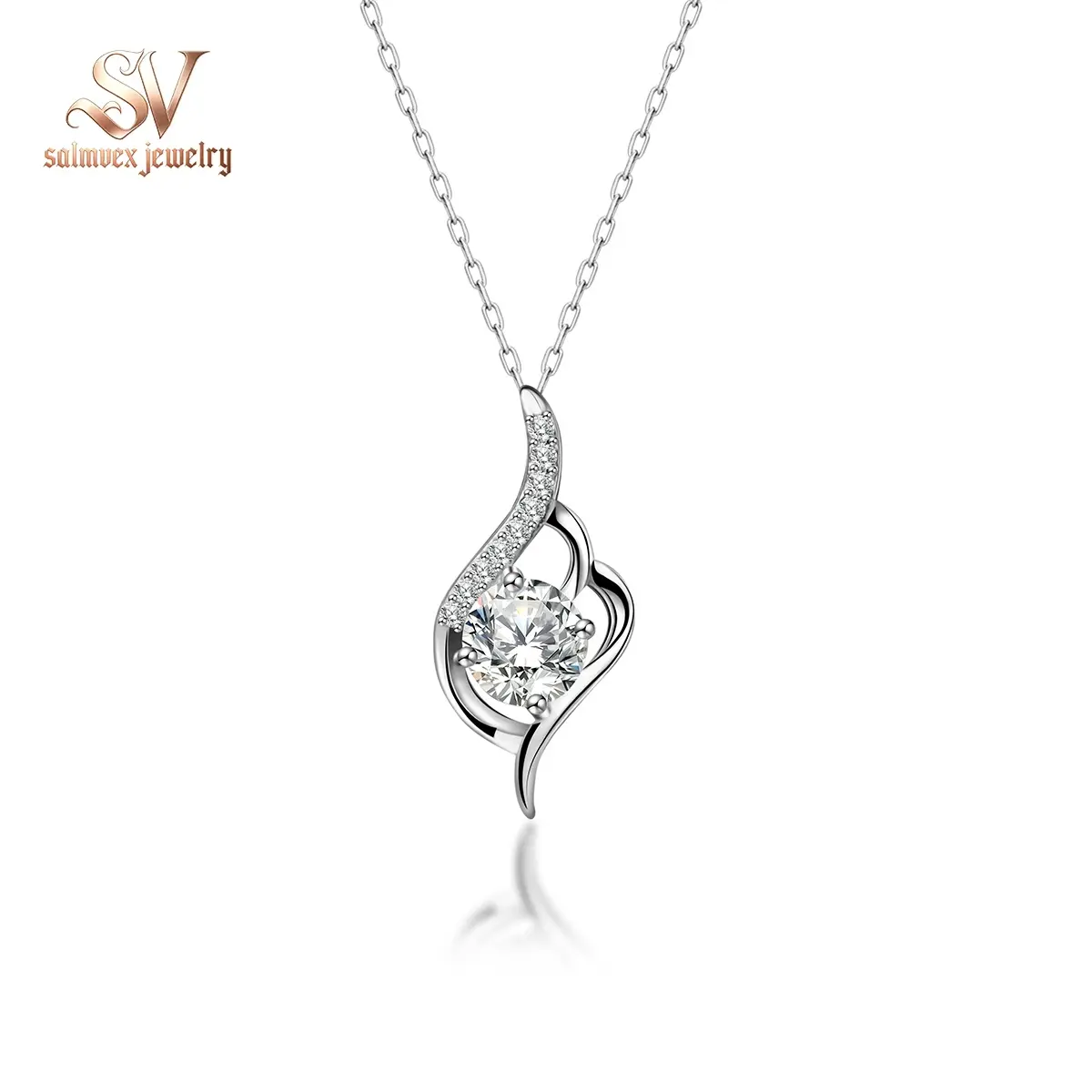 Salmvex Jewelry 1ct Love Necklace Pendant Round Cut Synthetic Moissanite Pendant S925 Chain Christmas Gift For Women