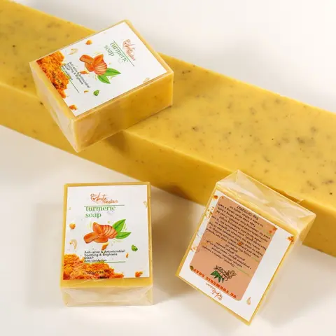 Unisex 3-Pack All-Natural Turmeric Soap - Chemical-Free Gentle Exfoliating Cleanser, Antibacterial, Eczema Relief, Brightening, Dark Spot & Scar Fading, Sensitive Skin Bath & Shower Natural Bath Products for Skin Health, Handcrafted