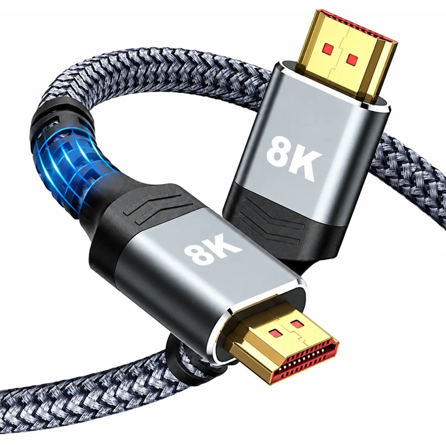 48Gbps Braided HDMI Cable 6.6FT (2M), Supports 4K@120Hz & 8K@60Hz, HDR10, High-Speed Audio & Video Cable, Compatible with PS5, HDTV, Blu-ray Player, DVD Player