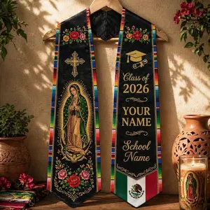 Personalized Mexican Graduation Stole 2026, Virgen de Guadalupe Floral Sash, Custom Name School Stole, Mexican Grad Gift