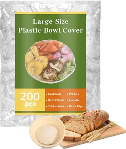Large Size Stretchable PE Plastic Bowl & Dish Covers, 200 Reusable Elastic BPA-Free Wraps for Sourdough Bread Proofing, Food Storage, Kitchen Cookware Preservation