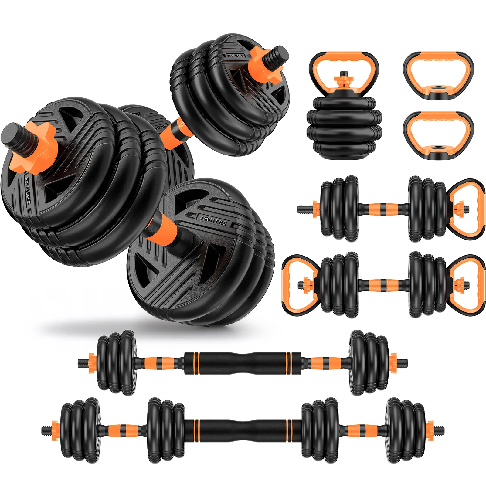 Cooelf 5-in-1 Adjustable Dumbbell Set 33-88LB, Upgraded Double-Lock Safety Nut, Multi-Function as Kettlebell/Barbell/Push-Up Stand, Space-Saving Home Gym for Small Apartments, Limited Time Flash Sale