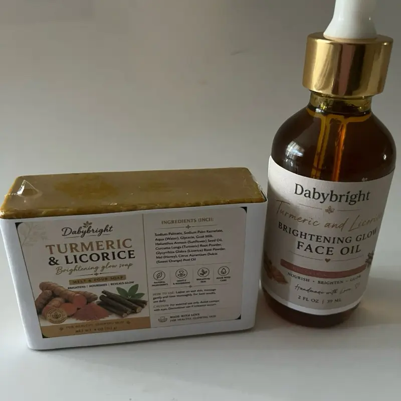 Dabybright ‘s turmeric and licorice brightening glow set .