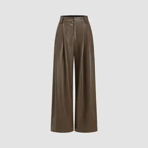 Cider [size 2-10] Faux Leather High Waist Solid Wide Leg Trousers