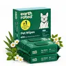 Earth Rated 3-in-1 Pet Grooming Wipes - Grooming Products for Dogs & Cats, Gentle Enough for Daily Wipe-Downs, Pomegranate-Infused for Skin Health, White Tea & Basil Scent, 400 Count