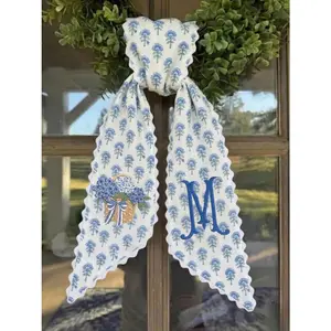 Personalized Hydrangea Wreath Sash, Embroidered Door Decor
