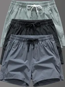 Men's Solid Drawstring Waist Shorts, Menswear Regular Fit Casual Pocket Track Shorts for Summer, Men's Bottoms for Daily Wear, Loungewear