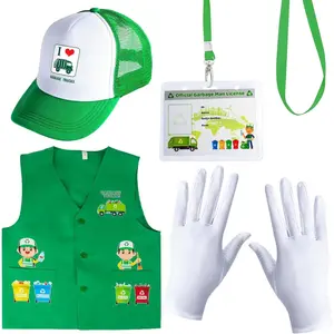 L-JLY007   Kids Waste Management Garbage Truck Costume Accessories Recycle Trash Vest Tucker Hat Gloves ID Card for Career Day