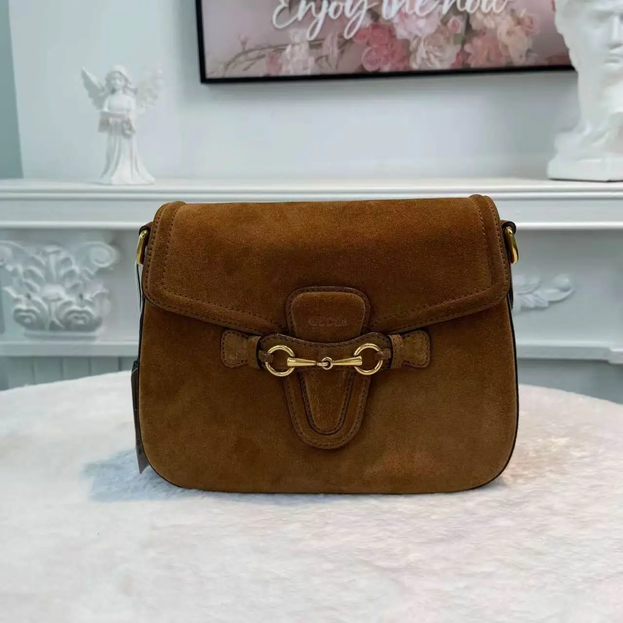 Pre-owned GUCCI Saddle Bag LCY1404058 Suede Brown Shoulder Bag
