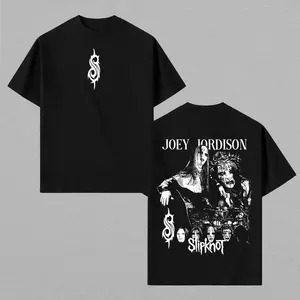 Joey Jordison Slipknot Graphic Tees, Double Printed Front Back Band T-Shirt, Oversized Soft Cotton Unisex Tee, Casual Crewneck Streetwear Fit, Heavy Metal Drummer Tribute Shirt, Dark Rock Music Fan Merch